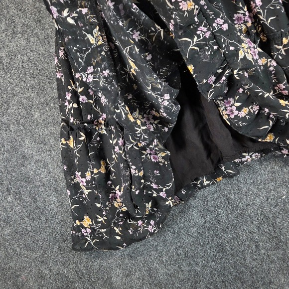 Lulus Floral Clip Dot Smocked Tiered Mini Dress XL Black Puff Sleeve Chiffon - Picture 14 of 16